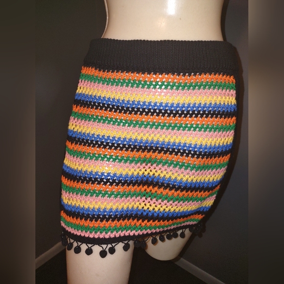 Clara Story Crochet Mini Skirt Multi Color Stripes Knit Medium - Picture 1 of 5